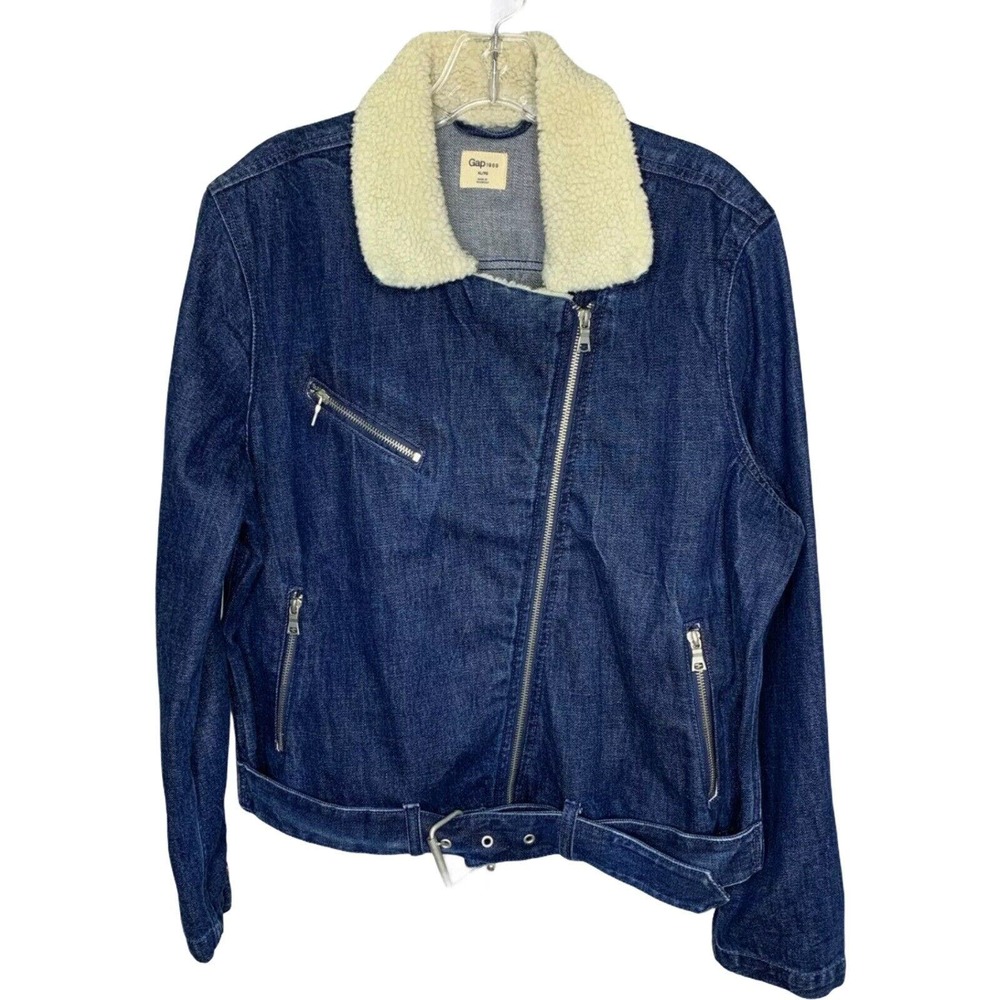 Gap Women's Jacket Moto Denim Jean Dark Wash Fleece 100% Cotton Sz XL‎